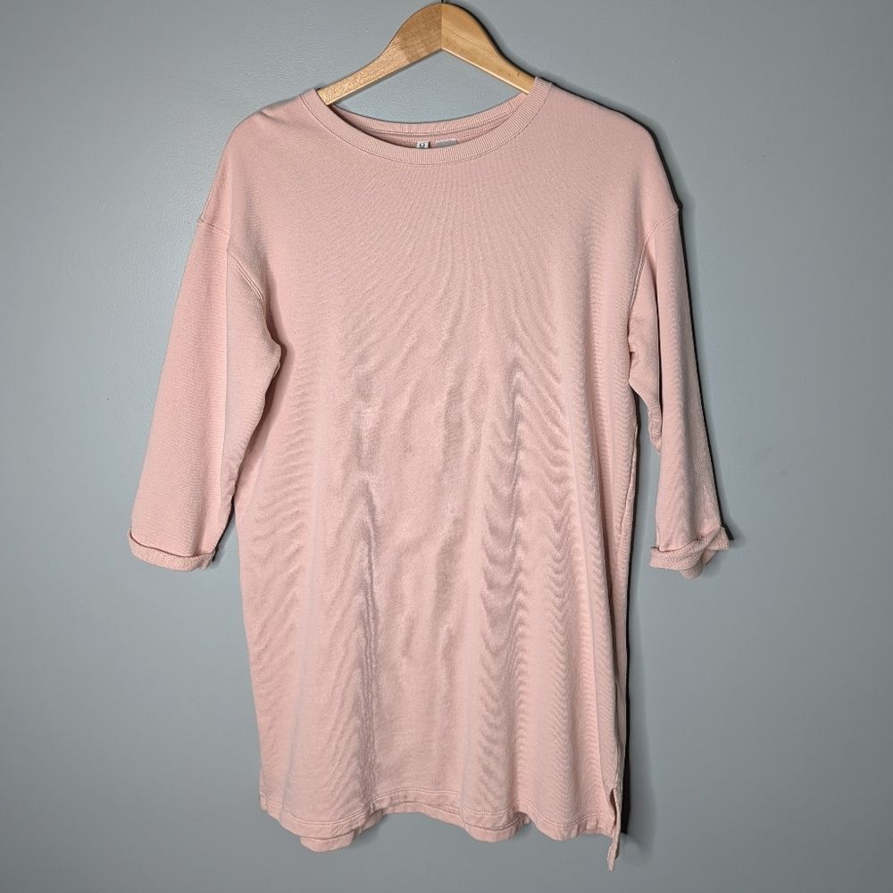 DIVIDED Tunic Shell Pink Cotton Terry Pullover Long Sleeve Shift Mini Dress M